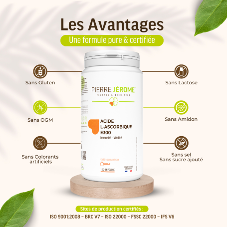 Acide ascorbique en poudre E300 : pot de 250 g, 500 g ou 1 kg
